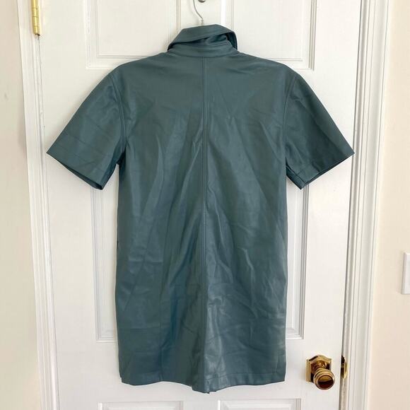 7 For All Mankind Faux Leather Button Down Shirt Collar Dress Blue Tuckernuck XS - Picture 4 of 8